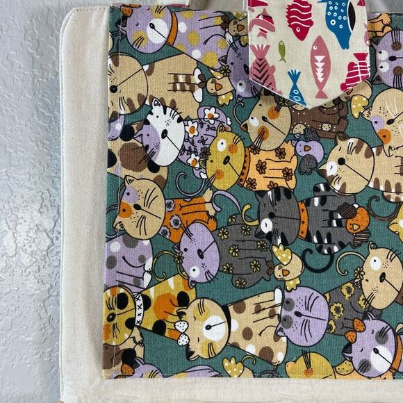 HANDMADE Notebook Tablet Bible Stationary Case Fish & Cats Textile Design - Picture 6 of 9
